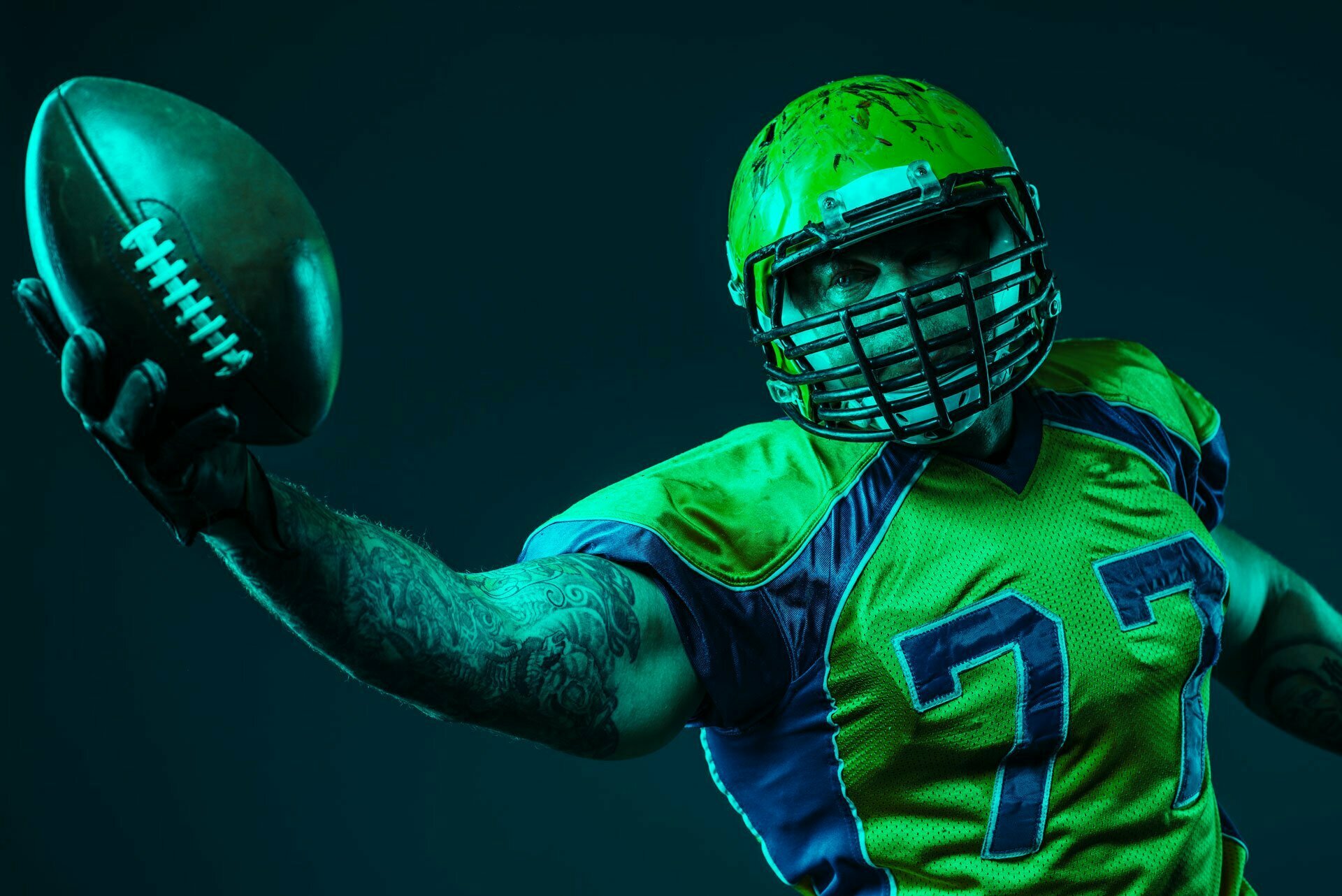 football player green jersey